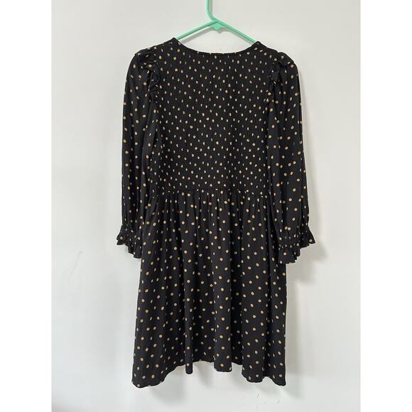 Madewell Women’s Lucie- SZ XS -V-Neck Smocked 3/4 Sleeve Polka Dot Mini Dress - Picture 5 of 9
